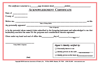 Missouri Acknowledgment Notarial Certificate Pad