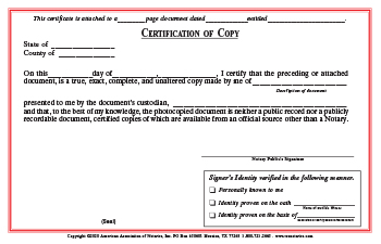 Missouri Certified Copy Notarial Certificate Pad