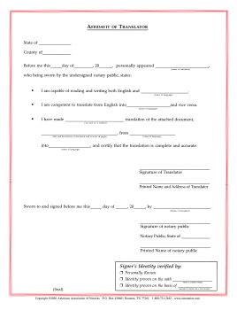 Missouri Affidavit/Translator Notarial Certificate Pad